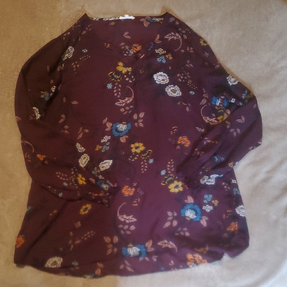 Maurices Burgundy Leaf Print Top